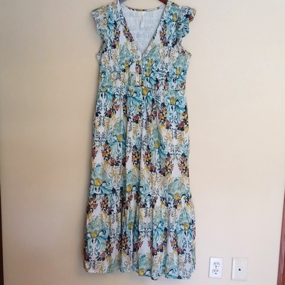 Anthropologie The Peregrine Floral Midi Dress SZ M Button Up Ruffle Sleeve NWOT - Picture 2 of 16